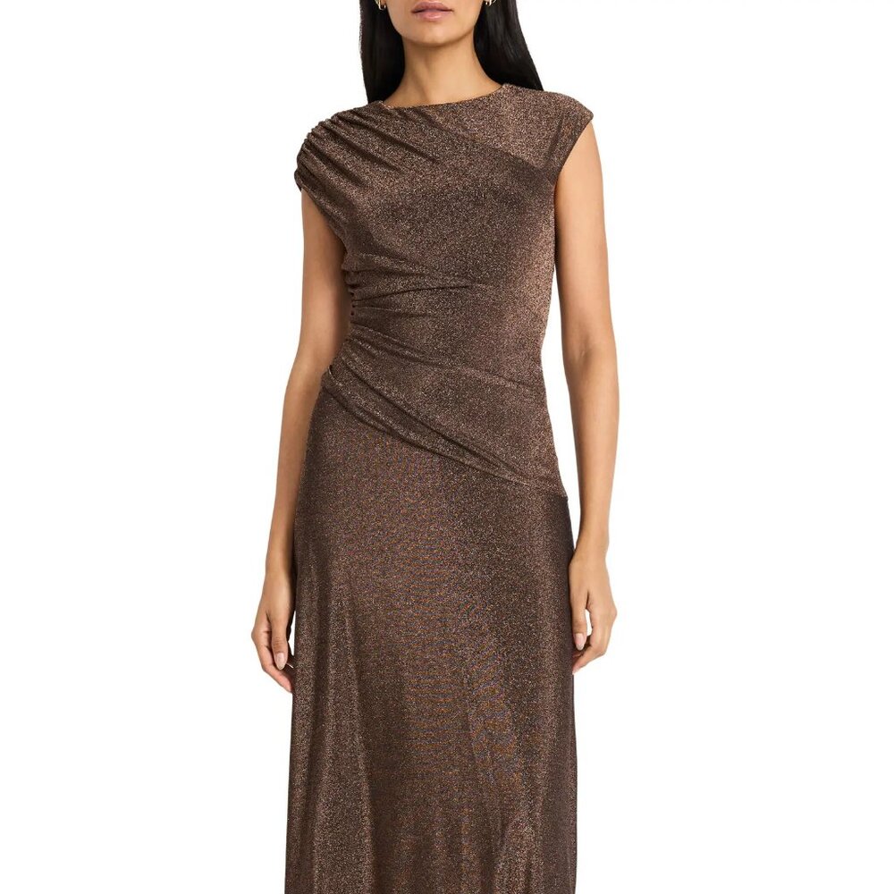 NWT Maggy London Cap Sleeve Metallic Midi Dress In Copper